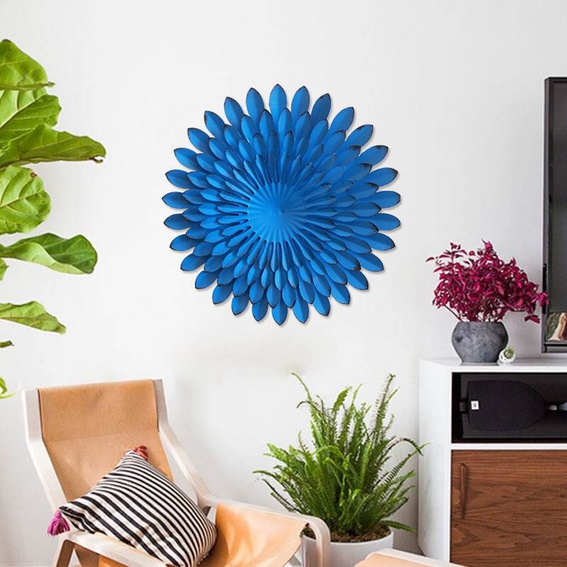 12 Inch Iron Art Emulation Flower Ornament Home Wall Hanging Flower Ornament Decor Living Room Sunflower Decor-Blue