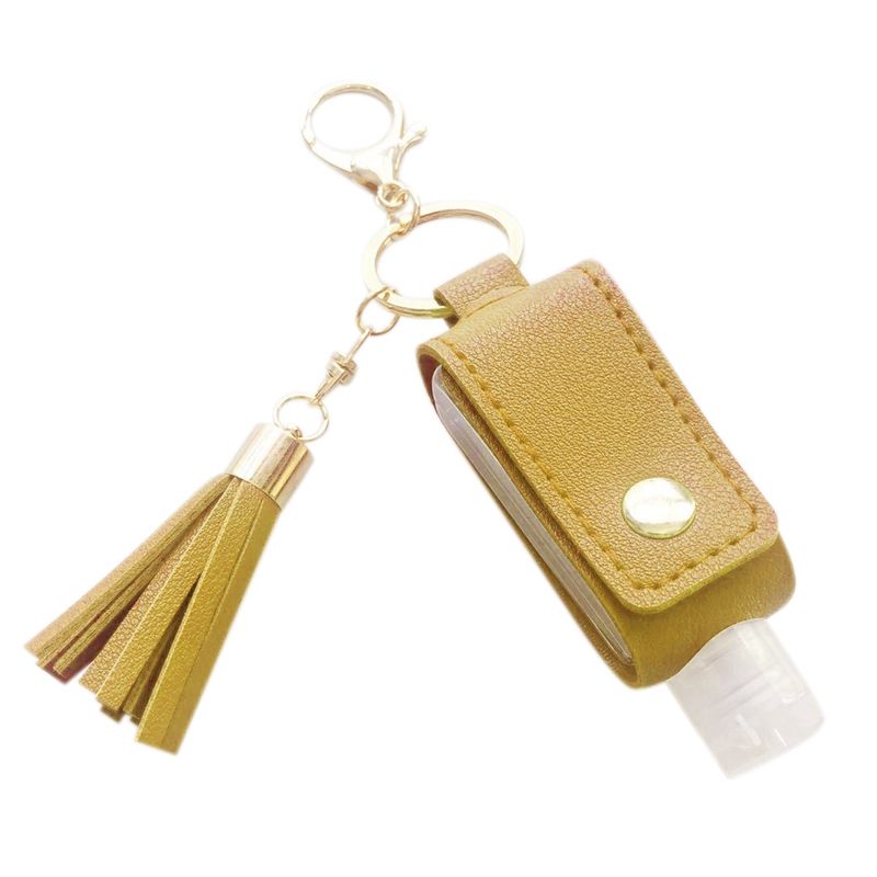30Ml Empty Refillable Plastic Travel Bottle with Tassels PU Leather Keychain Holder Yellow