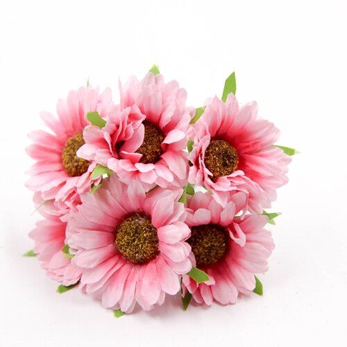 6Pcs Artificial DIY Flowers Fake Sunflower Scrapbooking flowers Bouquet for Party wedding Craft Supplies Decorative Flowers