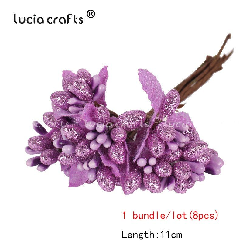 6/8/10/12/50/70/90pcs Mix Purple Flower Cherry Stamen Berries Bundle DIY Christmas Wedding Cake Gift Box Wreaths Decor C0301