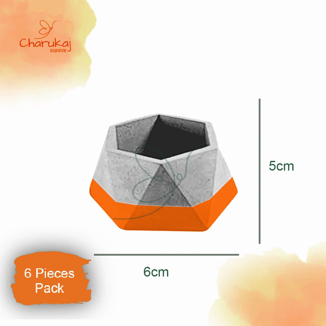 6 Pieces Orang Gorgeous Hexagon Shaped Concrete Pot From  Green Messenger / Perfect Use For Tea Lights, Candle Light Holder & Home Decor ( 7cm / 3cm )