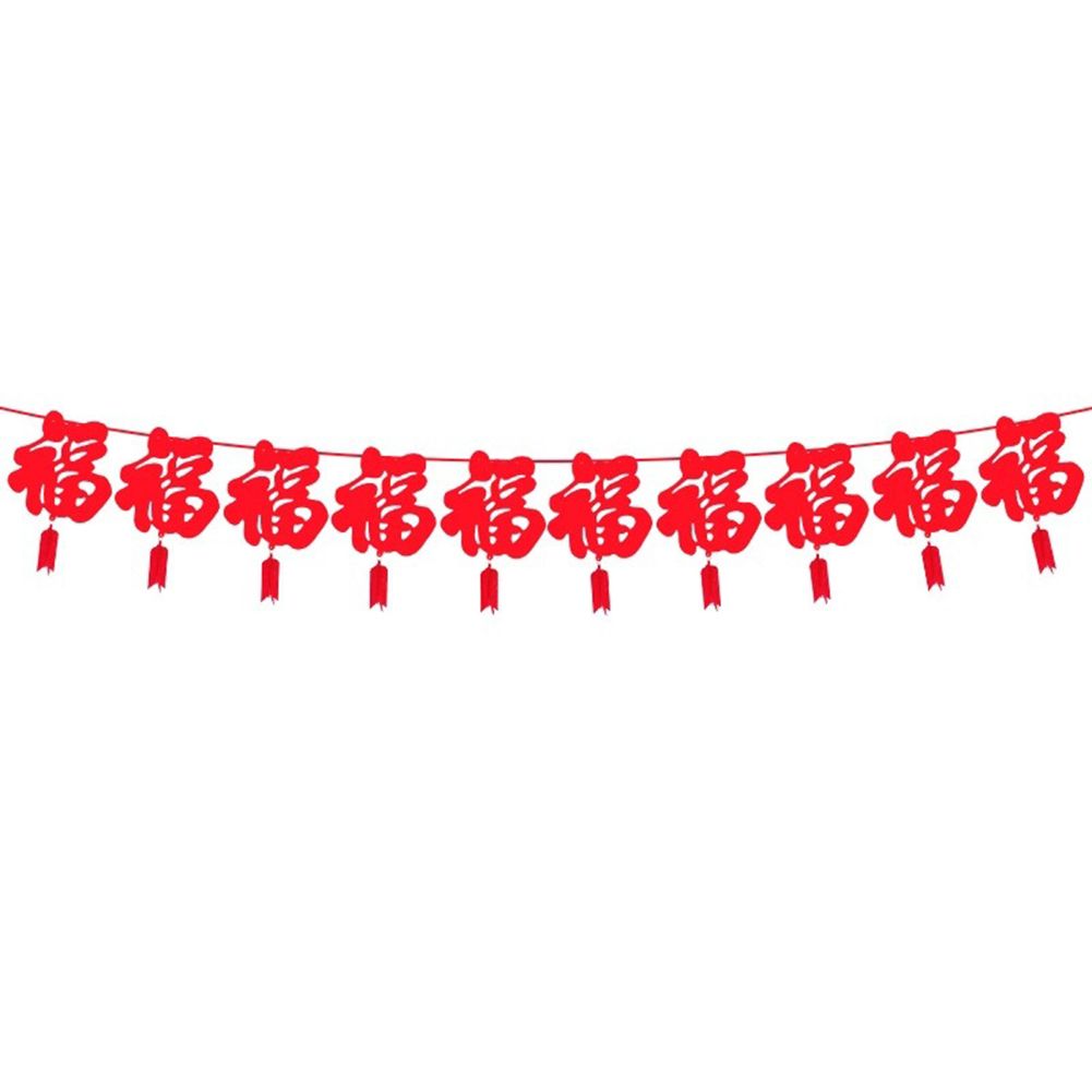 GC Non-woven Fabric New  Year  Blessing  Pull  Flag Bright Beautiful Diverse Novel Styles Simple Diy Decoration Garland Excellent Gift color:Big Fu Character