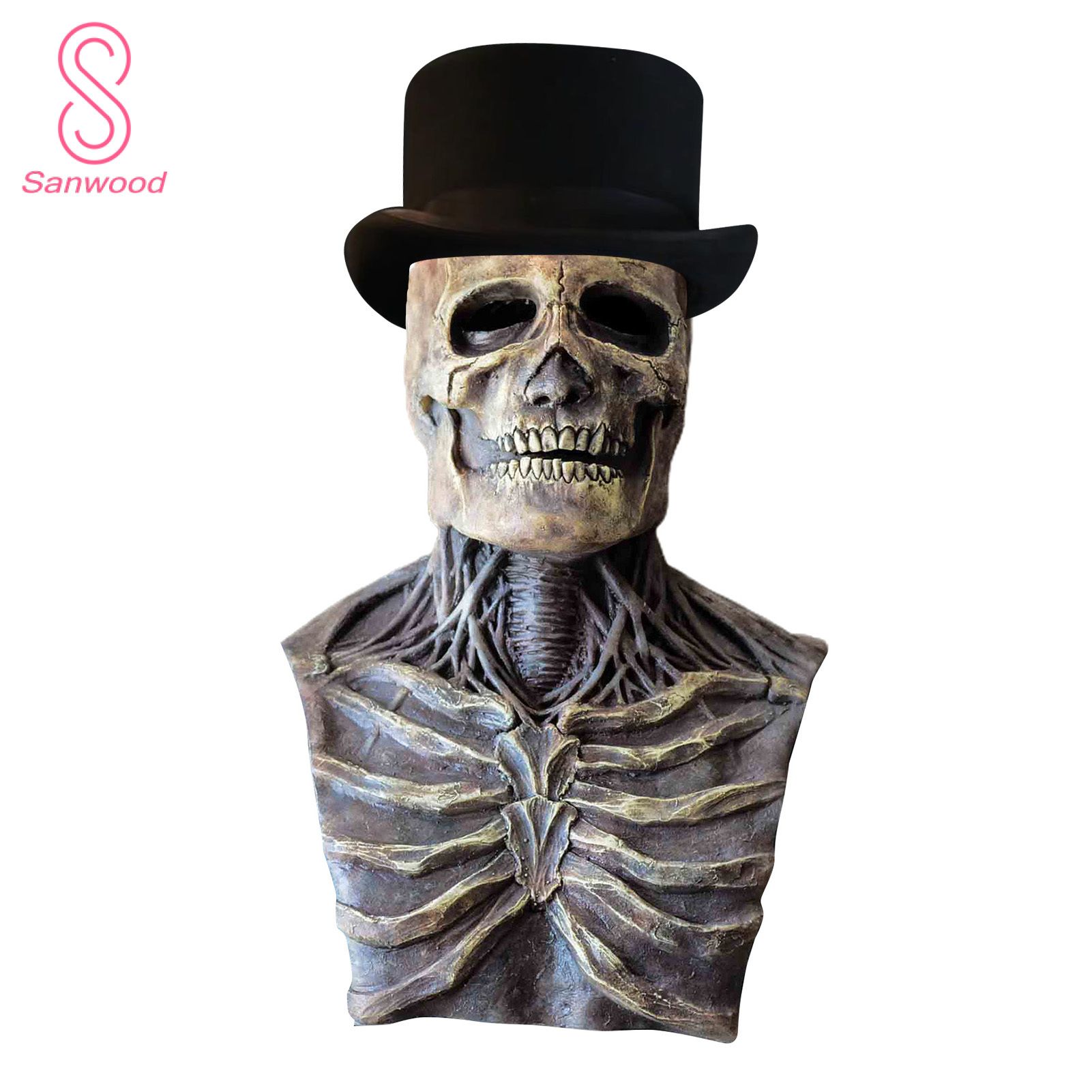 Face Cover Evil Latex Halloween Full Skeleton Head Decorative Face Cover Cosplay Prop for Party