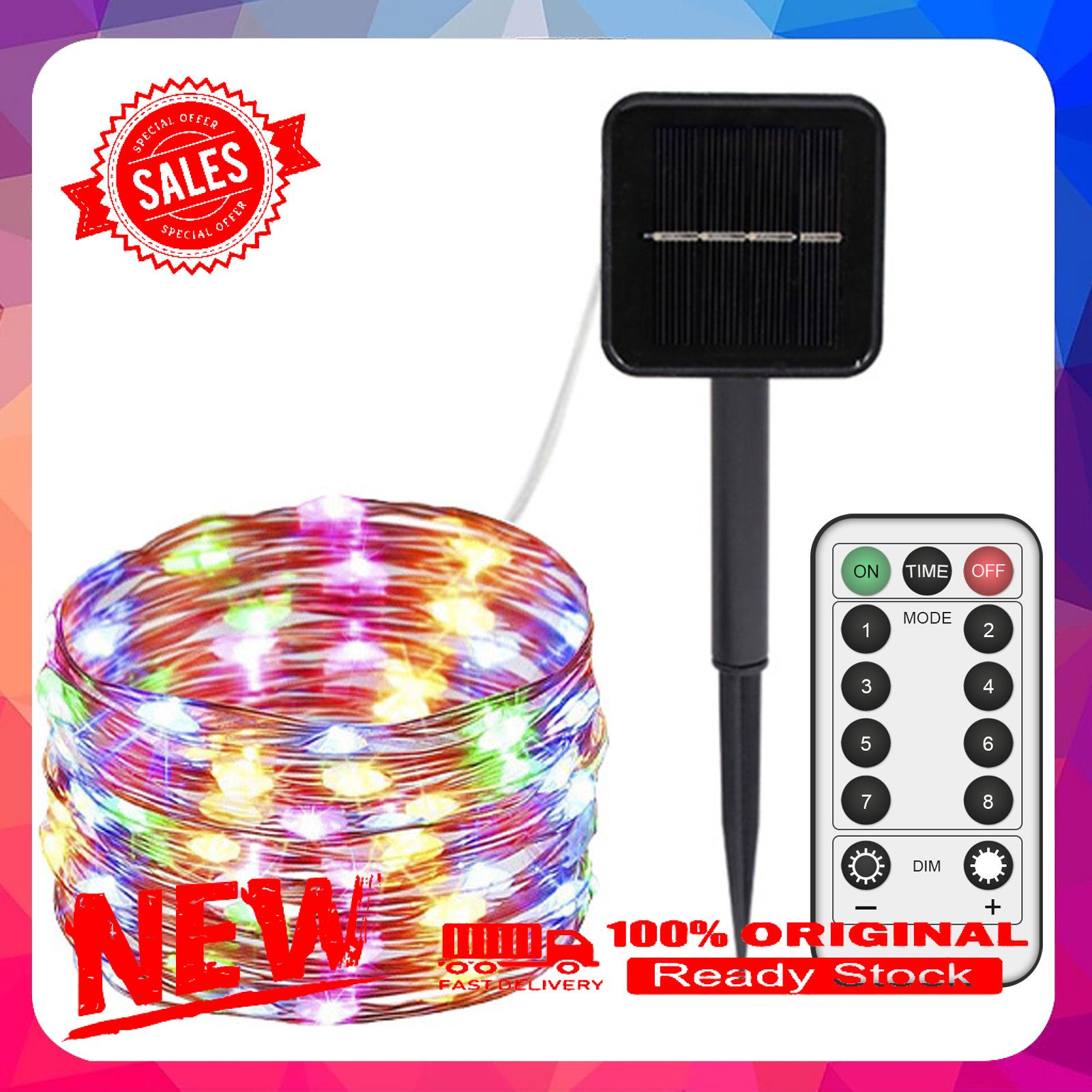 12m 8 Modes LED Fairy Lights Outdoor Decorative Solar String Lights USB Remote Control for Garden