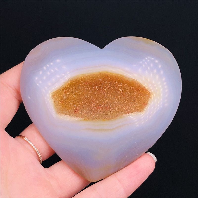 1Pc Natural Heart Striped Agate Crystal Carved Love Healing Gemstones Home Decoration & Stone Craft