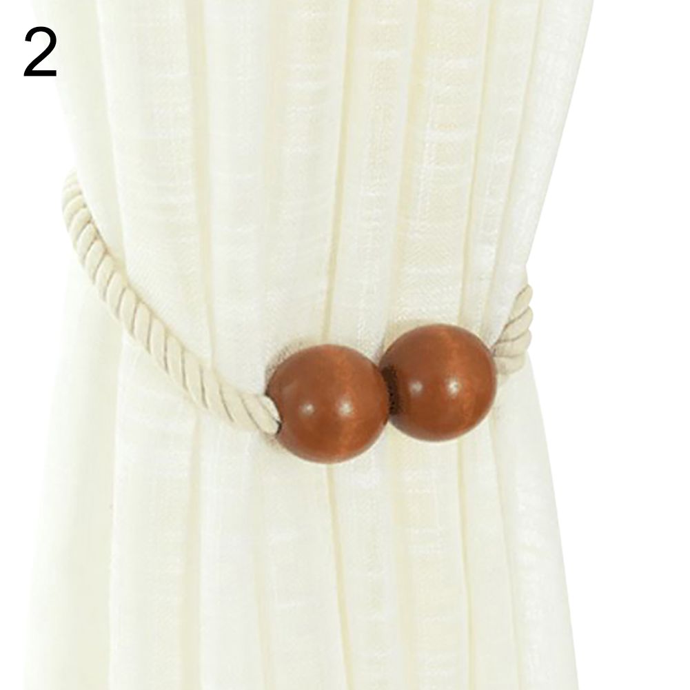 Stylish Magnetic Wood Bead Weaving Rope Curtain Tieback Ring Holder Home Decor