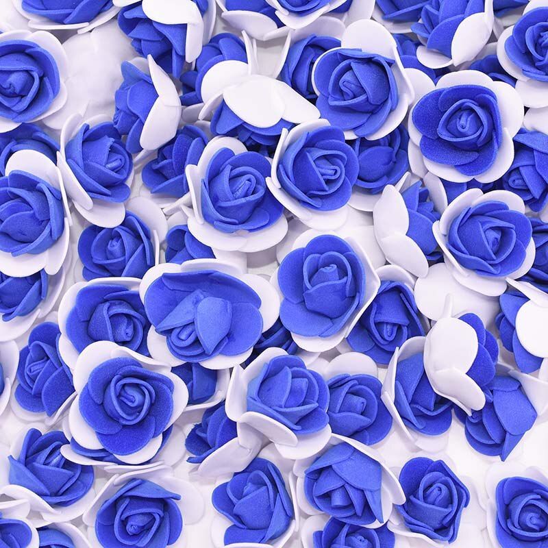100pcs 35mm Foam Roses White Bottom Mini Flower Head Artificial Flowers Scrapbook DIY Craft Wedding Wreath Accessories for Decor