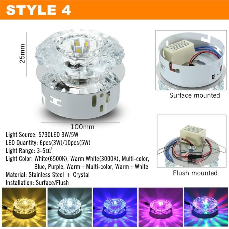 Modern 3W Crystal Ceiling Light Fixture SurfacE Mounted Pendant Chandelier Lamp for Aisle Hallway