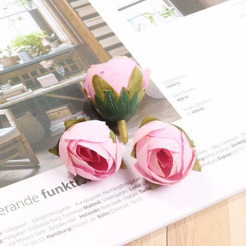 10pcs / batch 2cm wedding party home decoration wreath DIY scrapbooking crafts small artificial tea rose bud silk flower head