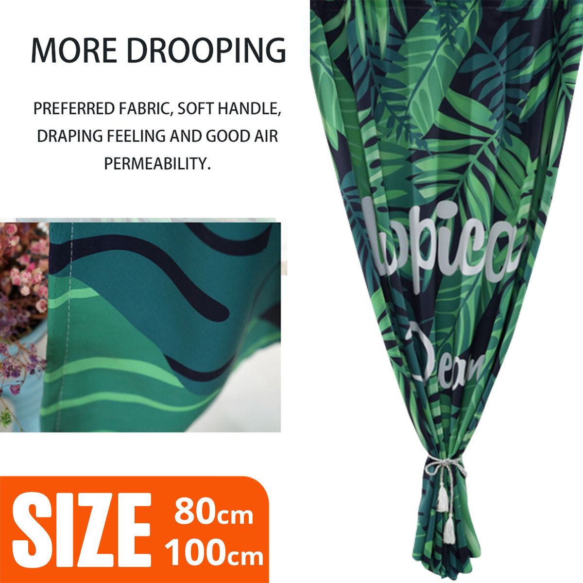 Tropical Rainforest Style Banana Leaf Window Curtain Hook Drape Curtain, S