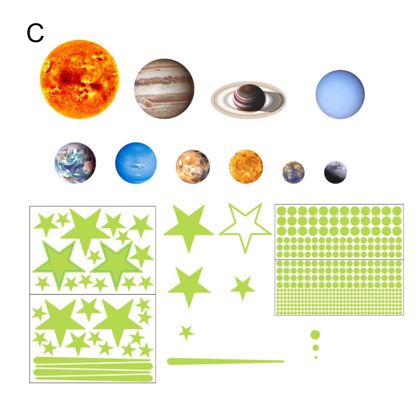 Luminous Sticker Attrtive S-adhesive Star Planet Fluorescent PVC Luminous Glow Wall Sticker