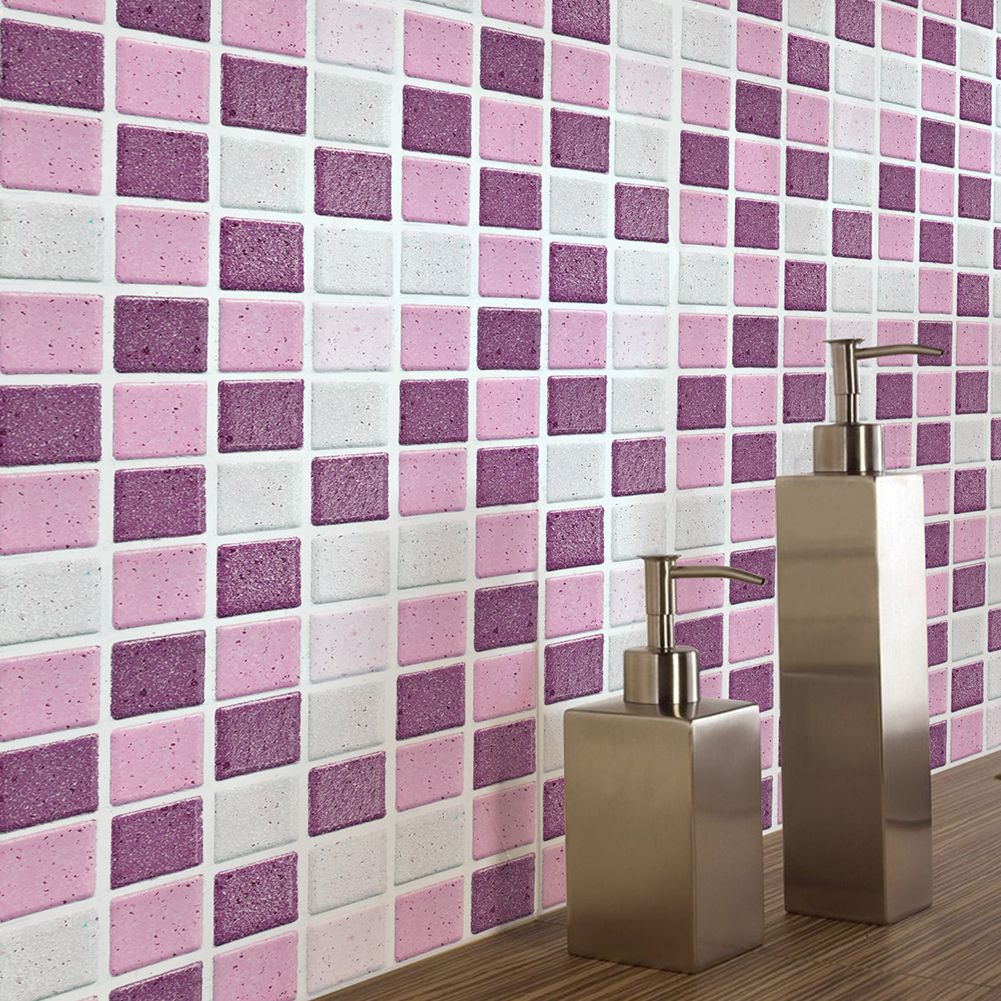 Yfashion 18Pcs Anti-oil Pink Mosaic Self Adhesive ile Wall Sticker for Kitchen Bathroom Decor
