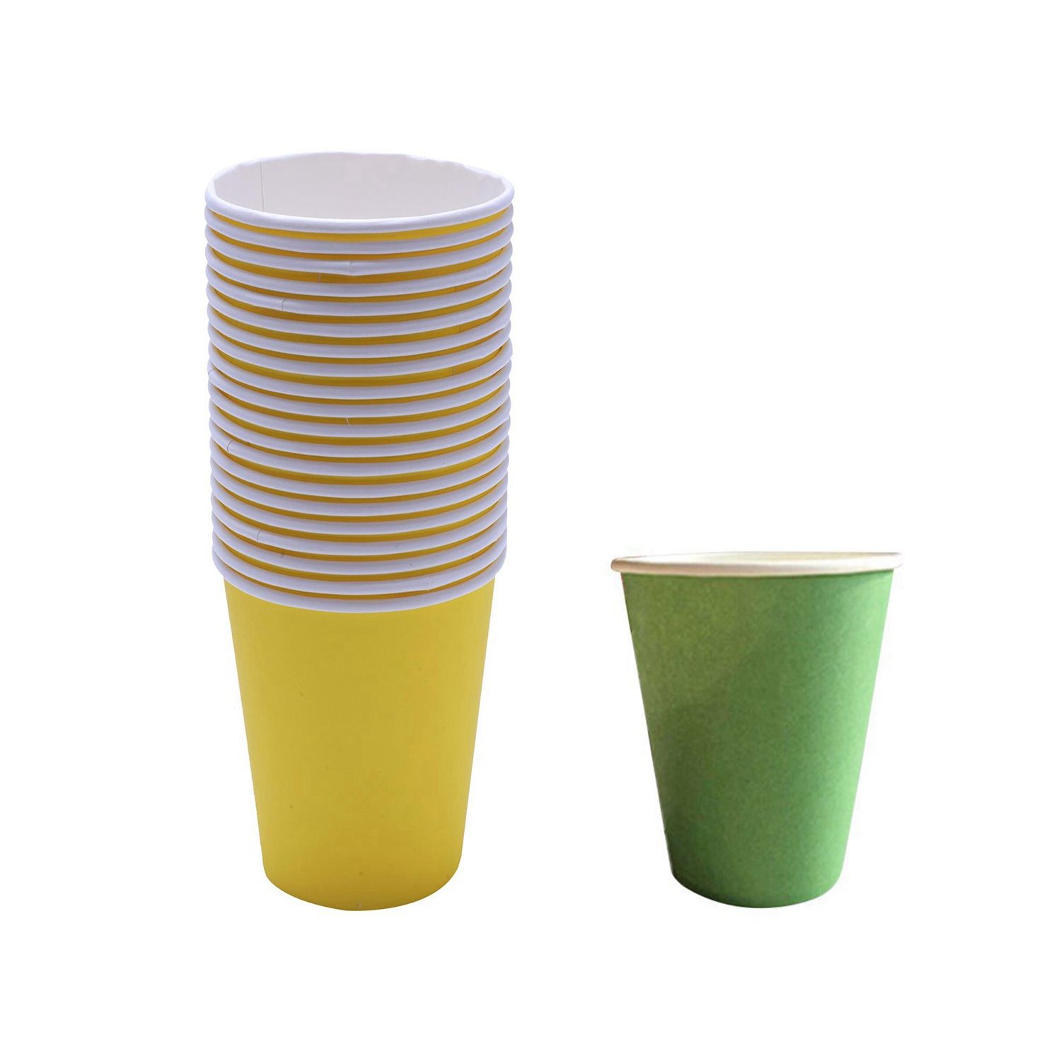 40 Pcs Paper Cups (9Oz) - Plain Solid Colours Birthday Party Tableware Catering, 20 Pcs Yellow & 20 Pcs Green