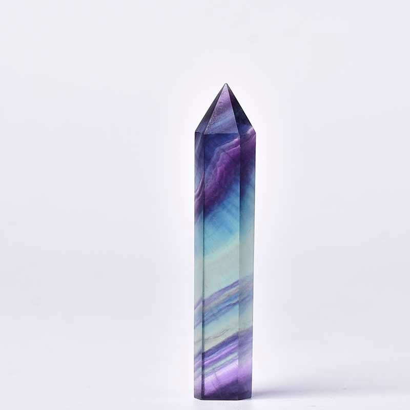 100% Natural Colored Fluorite Hexagonal Column Crystal Point Healing Wand Mineral Crystal Home Decor And Study Room Decor Gifts