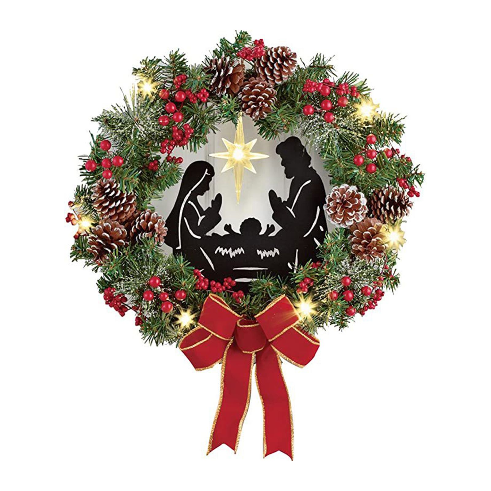 Artificial Christmas Wreath Lighted Merry Christmas Wreath Front Door Ornament