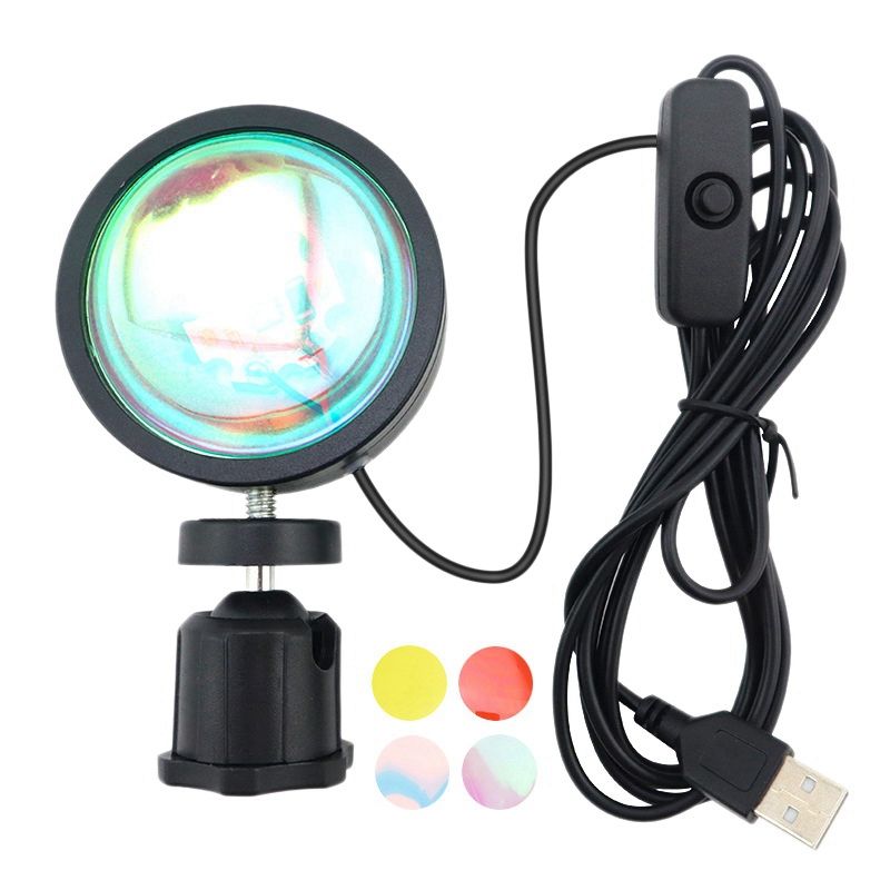 4 in 1 Sunset Projection Atmosphere LED Lamp Night Light,USB Projector 360 Degrees Rotation Photography Lamp for Bedroom