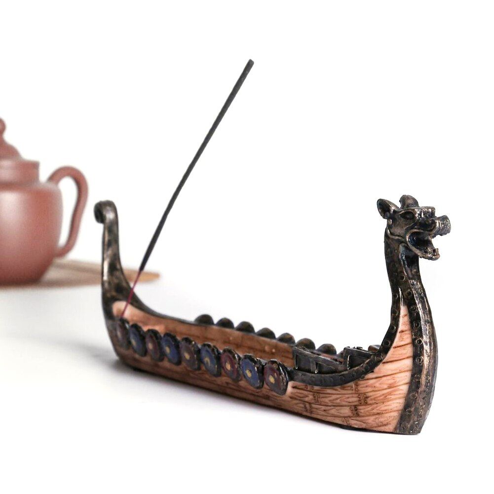 Chinese Traditional Design Dragon Boat Incense Stick Holder Burner Hand Carved Carving Censer Ornts Retro Incense Burners