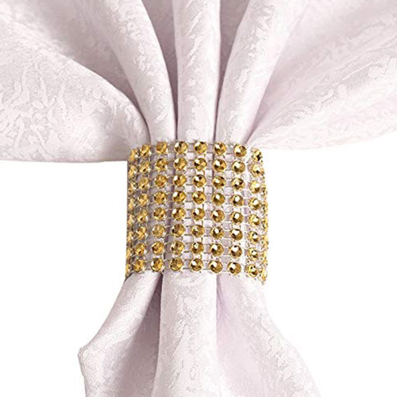 Rhinestone Napkin Rings Wedding Adornment, Napkin Holder for DIY Party Banquet Birthday, aurum (50PCS)