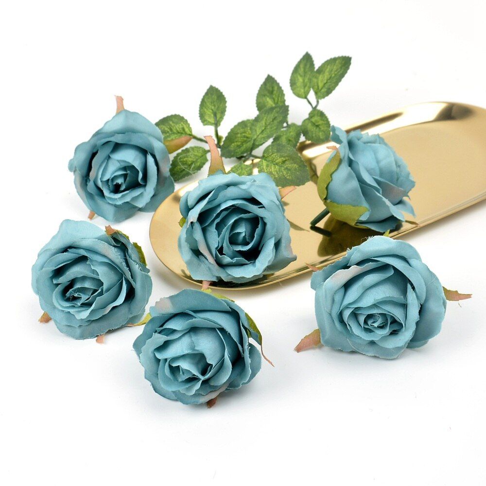 5pcs  artificial flower 6cm silk rose head For wedding home Christmas decoration DIY wreath shoes and hat accessories flower