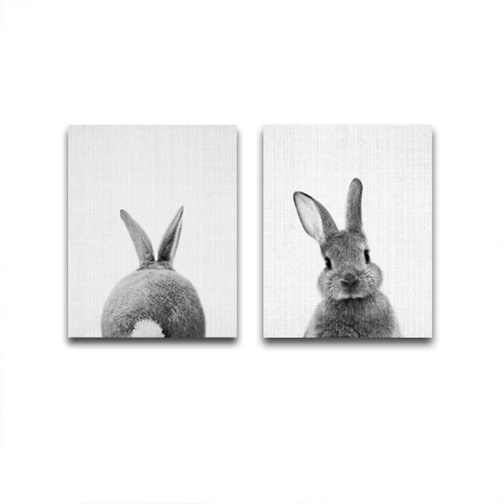 Yfashion 2Pcs Front Back l Rabbit ail Art Print Poster Canvas Painting for Kids Room Wall Decor