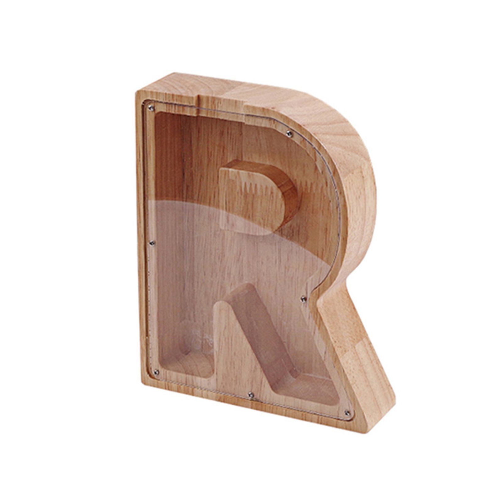 Livecity Letter-Shaped Piggy Bank Personalized Transparent Window Burly Wood Meaningful Letters Coin Bank Kid Toys