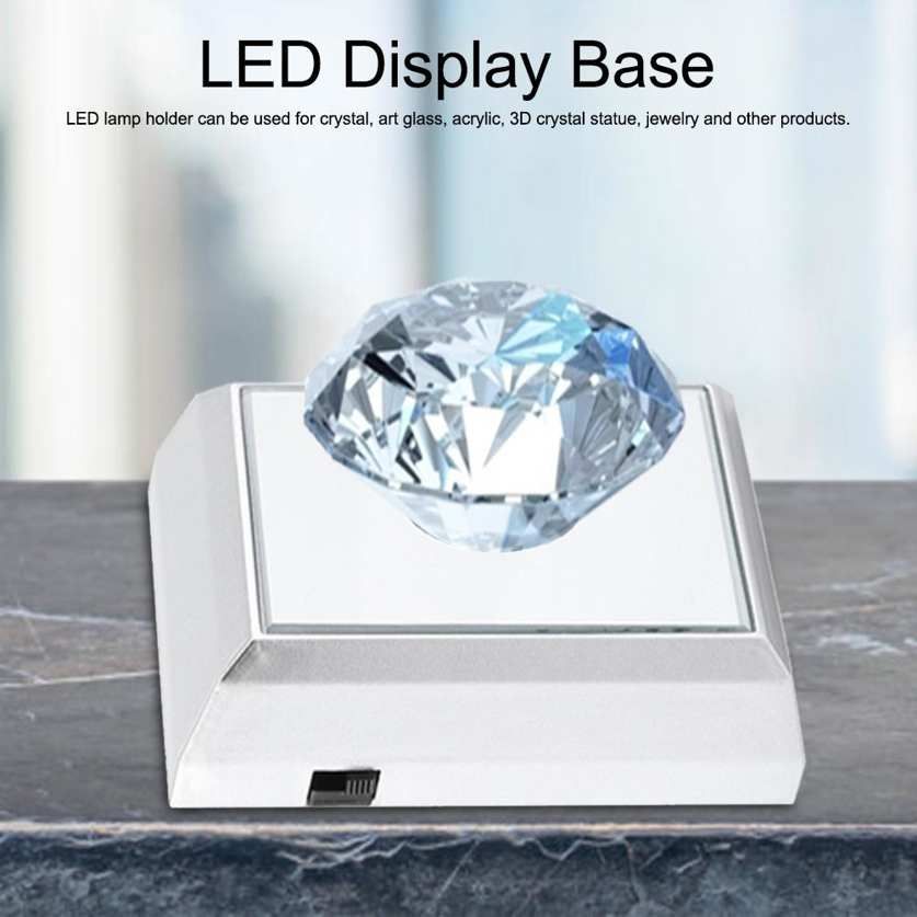 Square LED Lamp Base Silver Crystal Display Stand Holder for Acrylic Artwork without