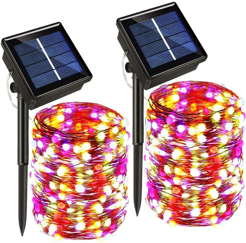 Solar Led Light Outdoor String Lights 5/10/20/30 Meters Waterproof Fairy Holiday Christmas Garland Solar Lamp Garden--pink-2pack--10M-100LED