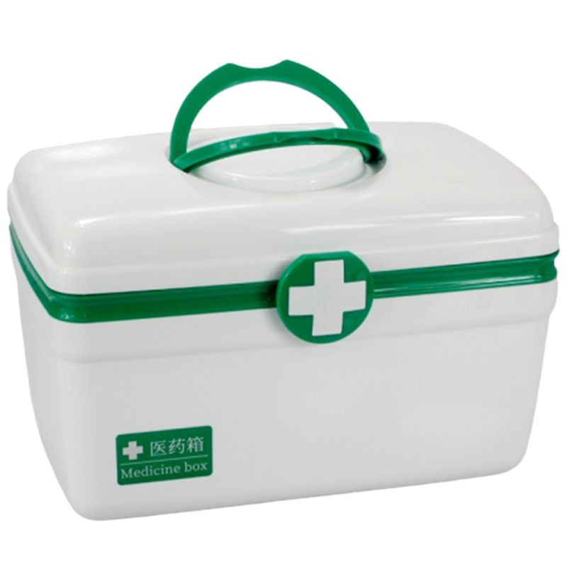 Family Medicine Kits Bin Medical First Aid Storage Box Plastic Medical Box Handle Portable Storage Medicine Gathering Case Box-Green Small
