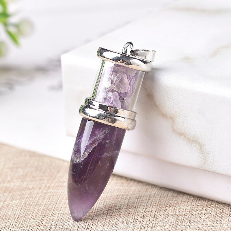1PC Natural Stone Pendant Bullet Shape Amethyst Tigers Eye Colorful Jewelry for Men And Women Mineral Gem Quartz Crystal Gift