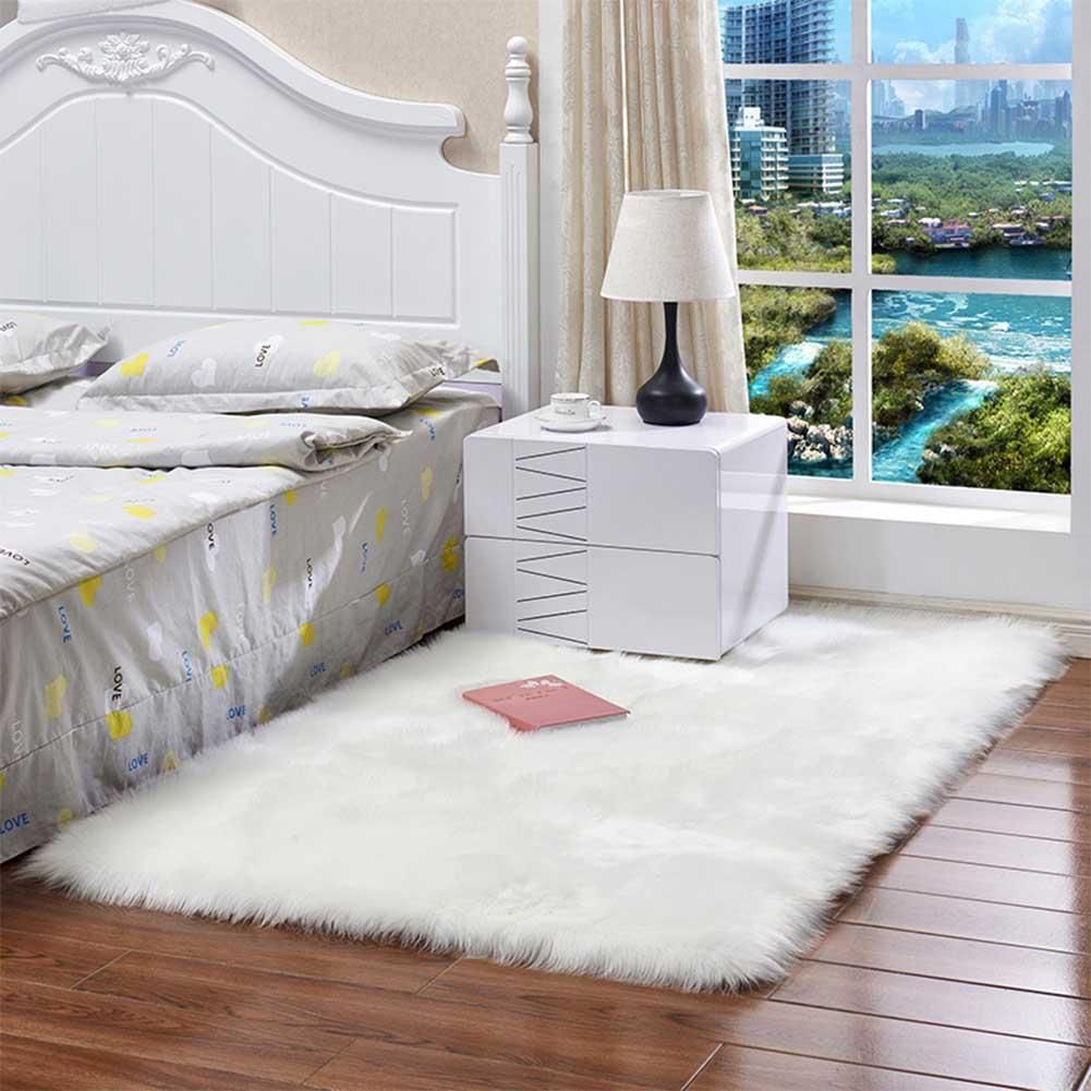 OIMG Washable Faux Sheepskin Chair Cover Warm Hairy Wool Carpet Seat Pad Fluffy Area Rugs