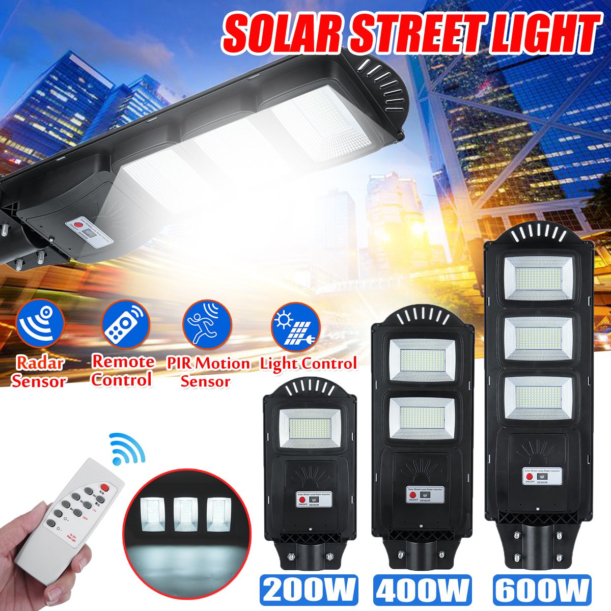 200W 120LED Solar Street Light Motion Sensor Outdoor Garden Waterproof Button Control + Light Control +Timming Control + Remote Control