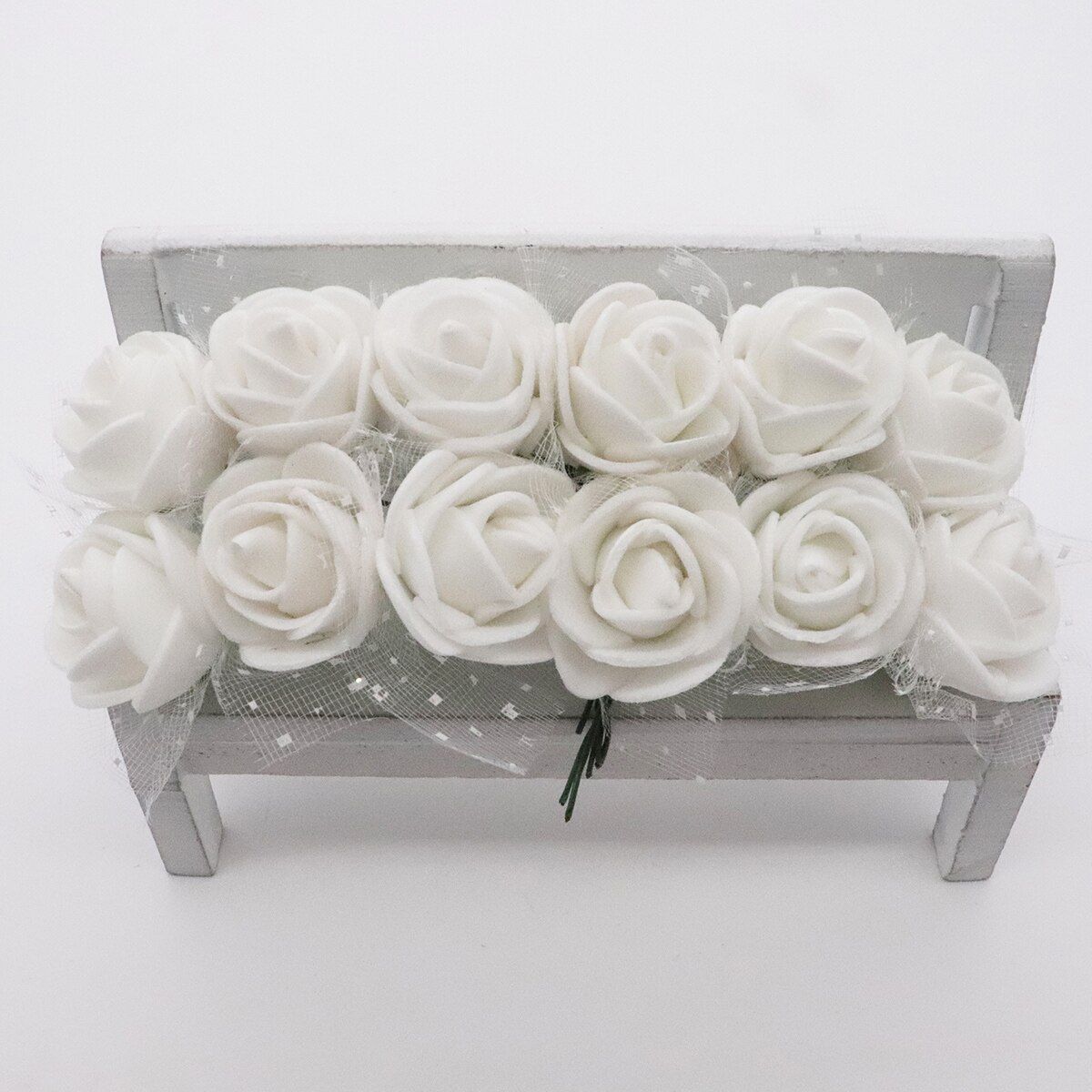 12Pcs/Lot Mini Lace Foam Rose Artificial Flower for Wedding Home Decoration DIY Craft Wreath Gift Decor Fake Flower Scrapbooking