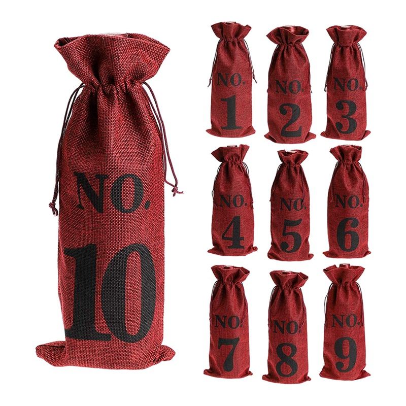 1 to 10 Burlap  Bags Blind  Tasting, Bags Wedding Table Numbers, Tasting Bags,Party,Christmas,10 Pcs,Red