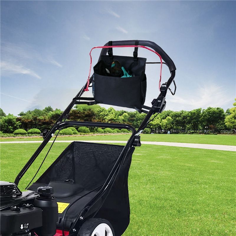 Push Mower Garden Organizer Bag Clips to Walk-Behind Gas or Electric Mower Handle and Stores Tools -Black