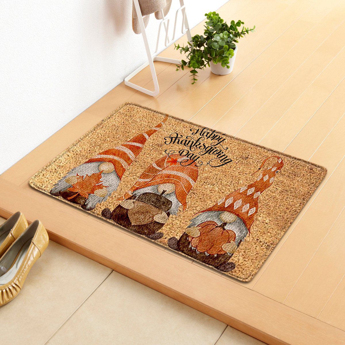 Gnome Decorative Door Mat Seasonal Autumn Harvest Retro Thanksgiving Day Low-Key Floor Mat Indoor Outdoor Switch Mat