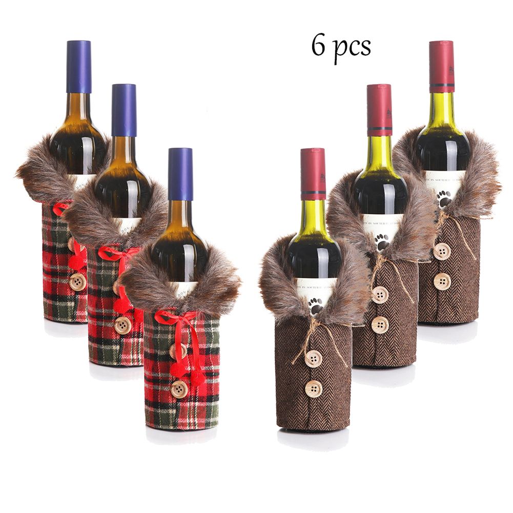 Christmas Party able Bottle Decoration Striped Plaid Skirt Bottle Cover