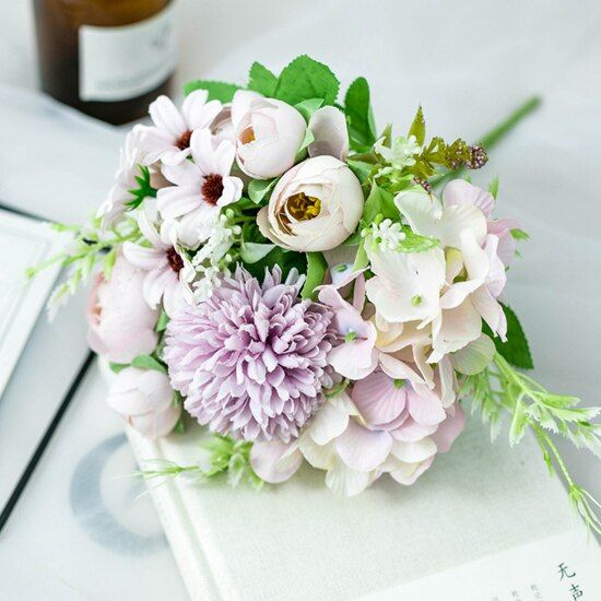 Silk Hydrangeas Artificial Flowers White Wedding Artificial Flowers Bouquet Fake Flower Party for Home Decoration Dried Flowers