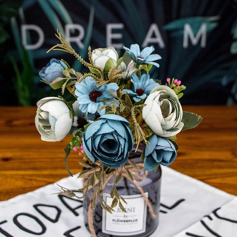 12 flower heads Vintage Silk Flower European Artificial Fall Vivid Peony Fake Leaf for DIY Wedding Home Party Decoration