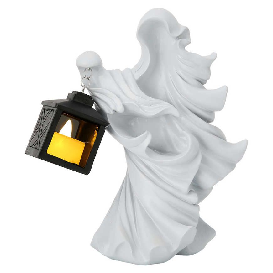 Garden Statue LED Halloween Ornament Resin Witch Sculpture Lantern for Terrace Festivals