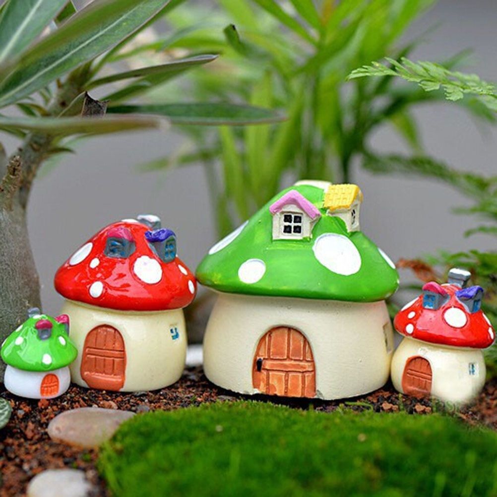 Cute 3 Sizes DIY Resin Fairy Garden Craft Decoration Miniature Micro Gnome Terrarium Mediterranean House Mushroom Castle Gift