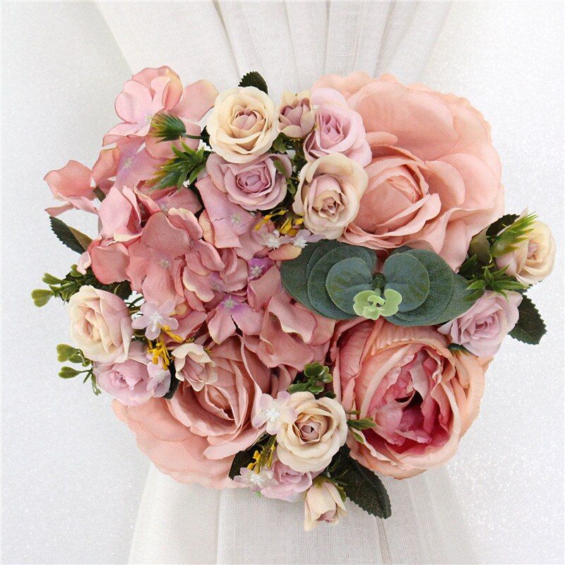 Wedding artificial rose peony curtain flower small flower row silk fake flower home garland wedding arch window sill decoration