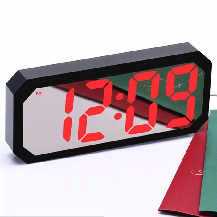 Gift idea Colorful Digital Mirror LED Alarm Clock with Temperature Thermometer,Calendar and Sound-Control Backlight for Bedroom