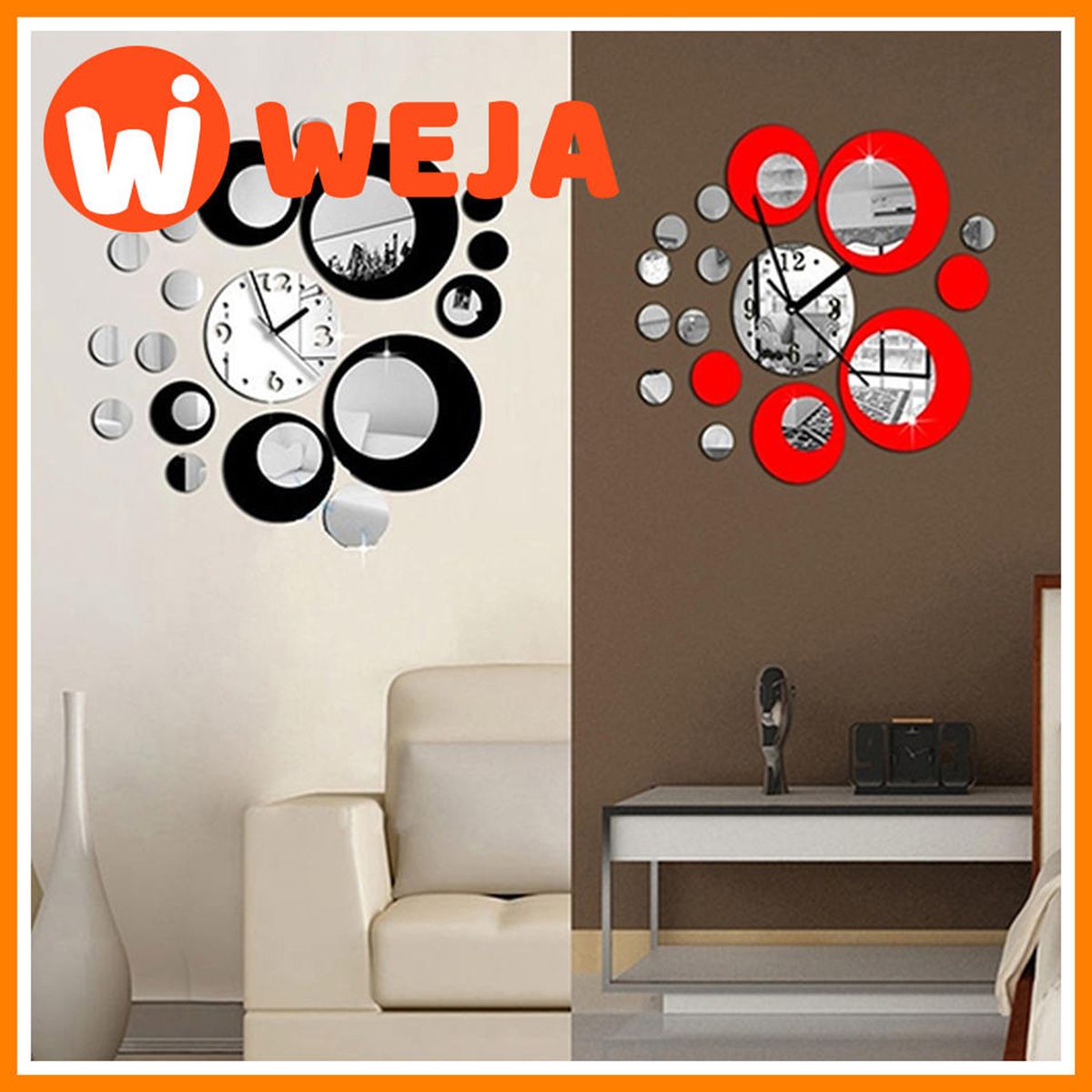 3D Acrylic Clock Mirror Effect Mural Wall Sticker DIY Wall Clocks Removable Art Decal Sticker Home Living Room Decor Craft
