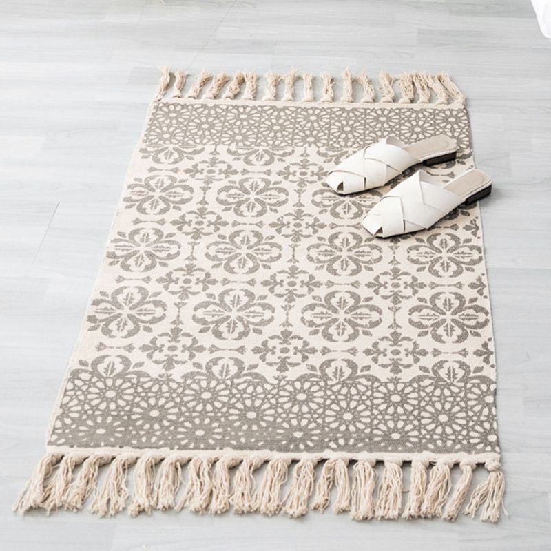 New product 60 x 90cm + 20 Fringed Home Decoration Cotton Linen Hand-Woven Carpet Geometric Floor Mat Bedroom Living Room Carpet with Fringed Home Decoration