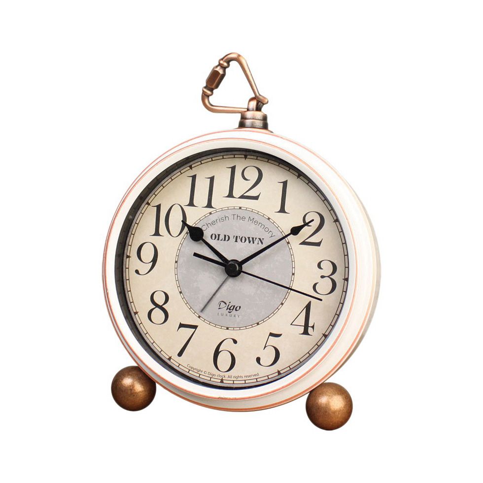 Digo Retro Alarm Clock European  Silent Desk Metal Table Quartz Digital Clocks for Home Bedroom Kid,White-A