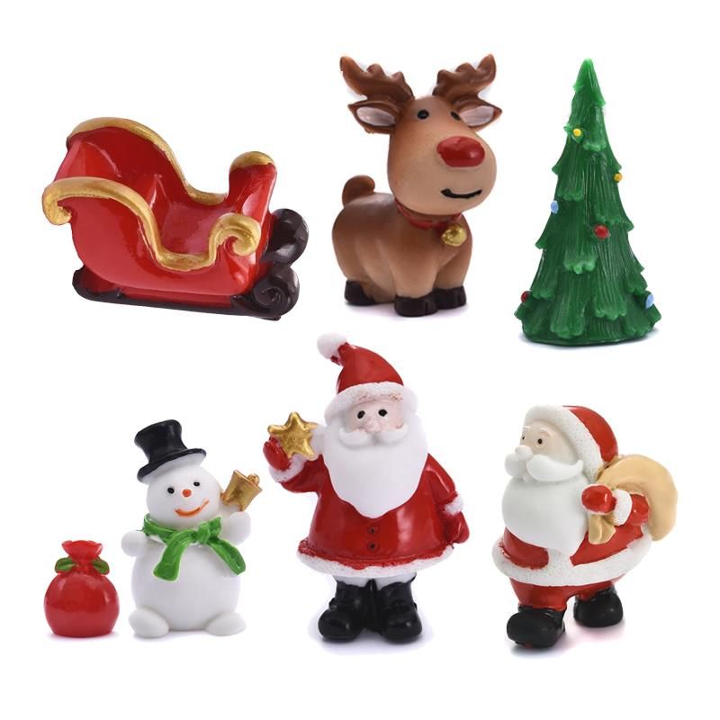1-7pcs/set Miniature ChristSanta Claus Snowmen Terrarium Accessories Gift Box Fairy Garden Figurines Doll House Decor