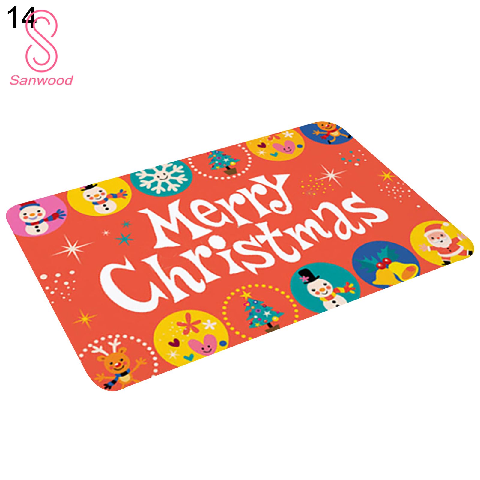 Door Mat Christmas Theme Print Comfortable Flannel Water Absorbent Bath Rug for Kitchen Hall