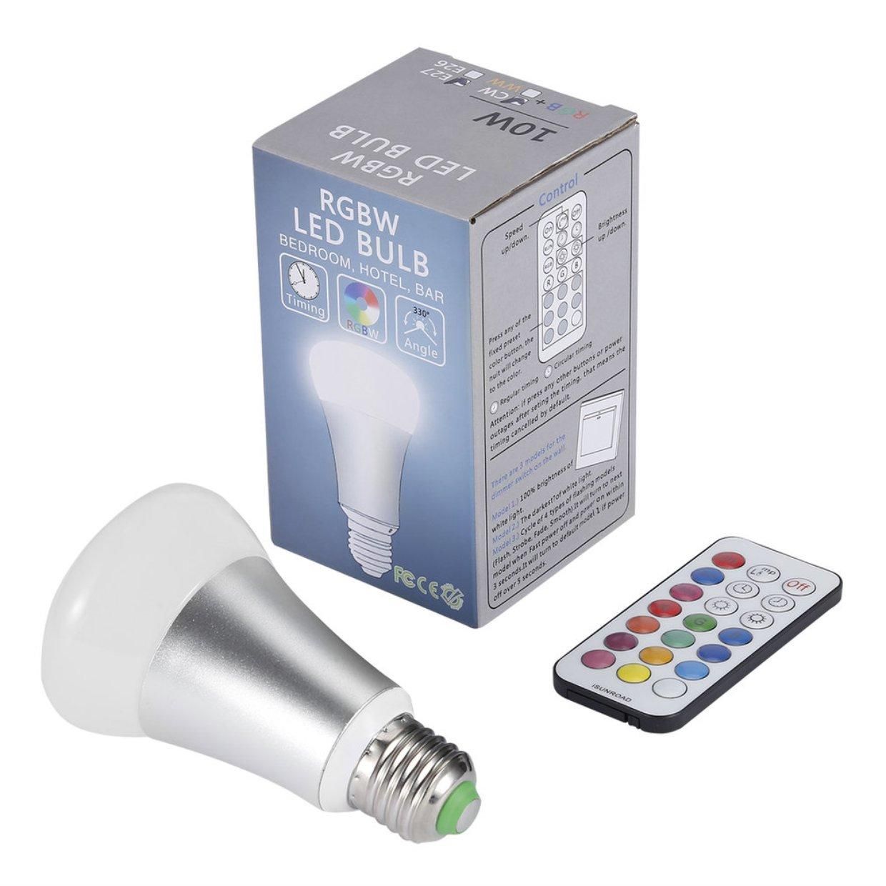 10W Dimmable LED Bulb RGBW Light E27 Base with IR Wireless Remote Controller