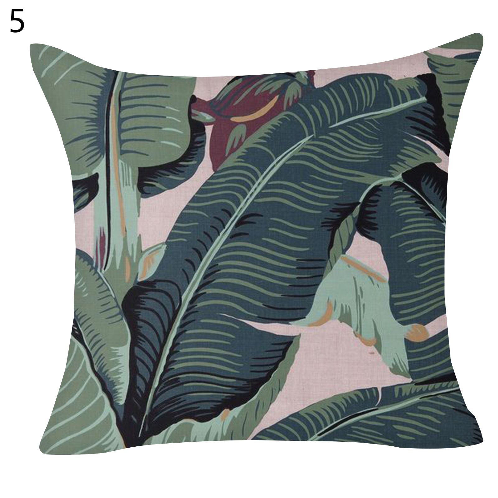 Cushion Case Soft Touch Easy Care Polyester Tropical Palm Leaves Pattern Pillow Cover for Home