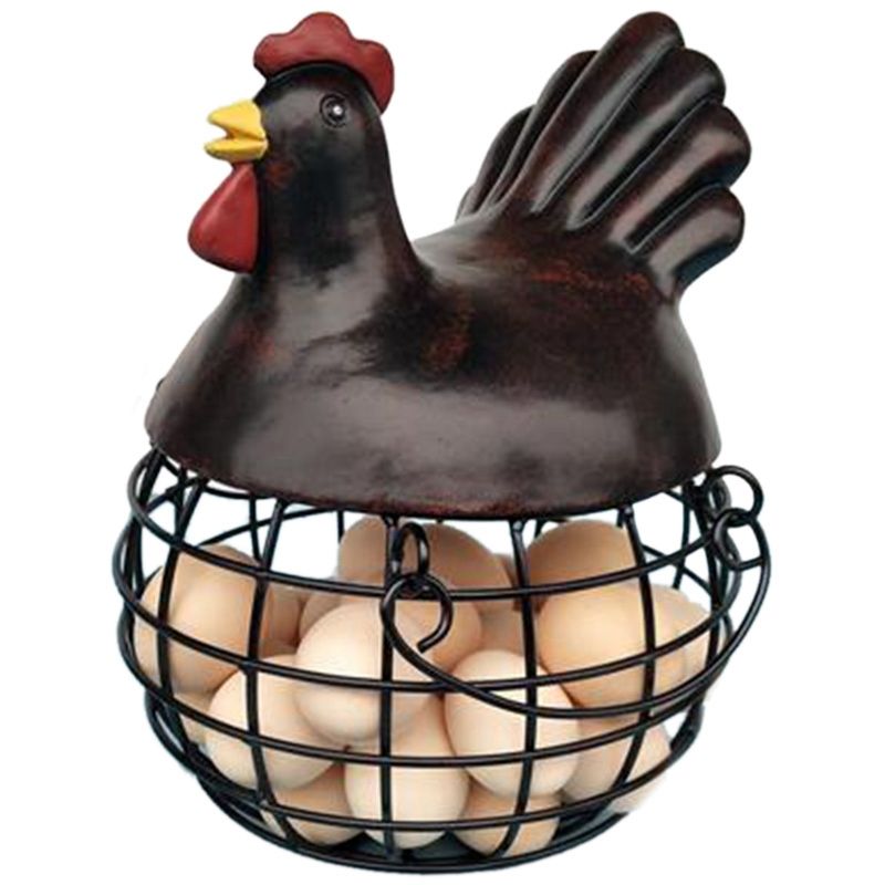 New American Iron Egg Storage Basket Snack Fruit Basket Creative Collection Ceramic Hen Ornaments Decoration Kitchen Accessories Black